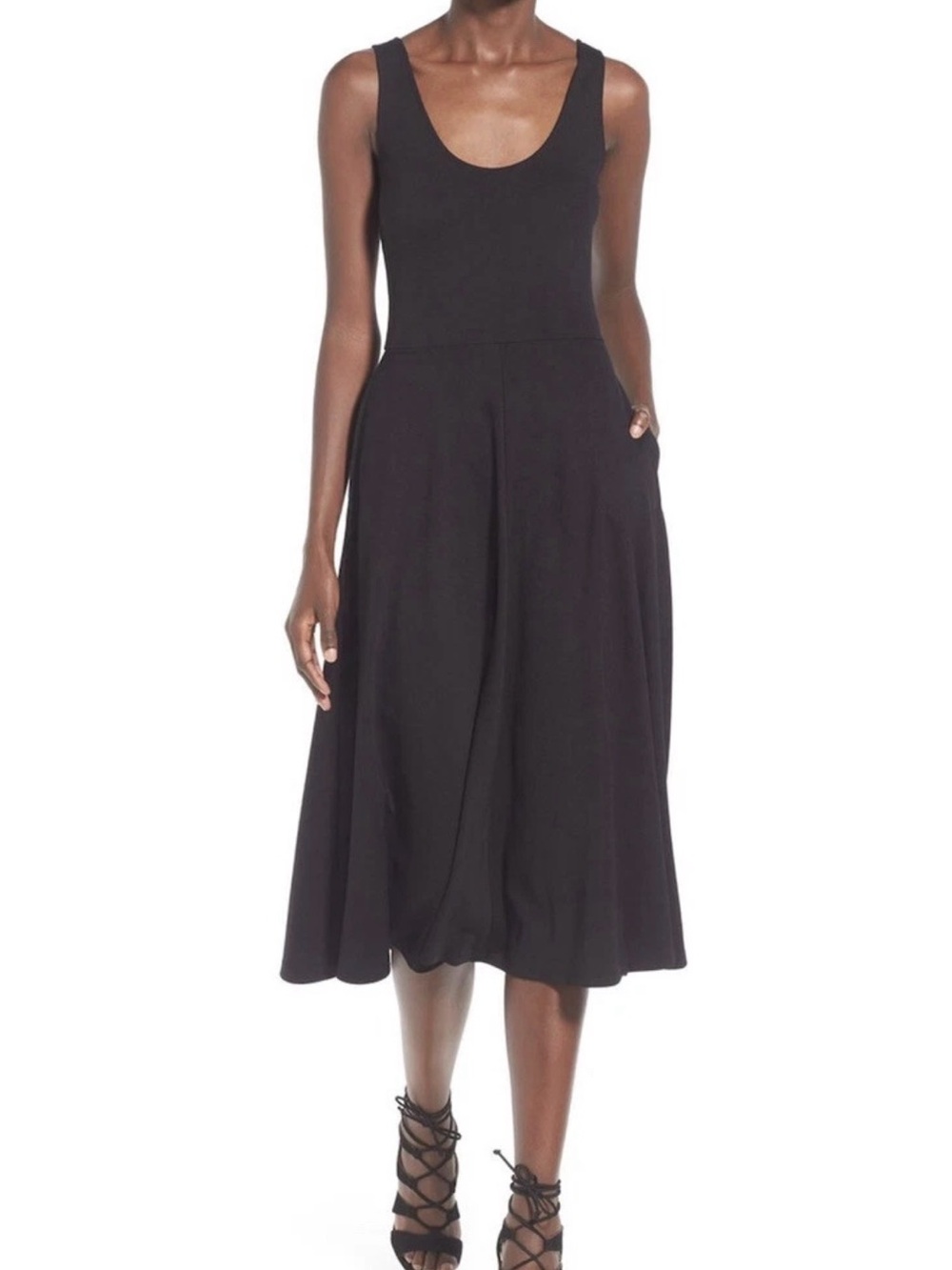 Leith Black Fit & Flare Midi Dress Size Medium